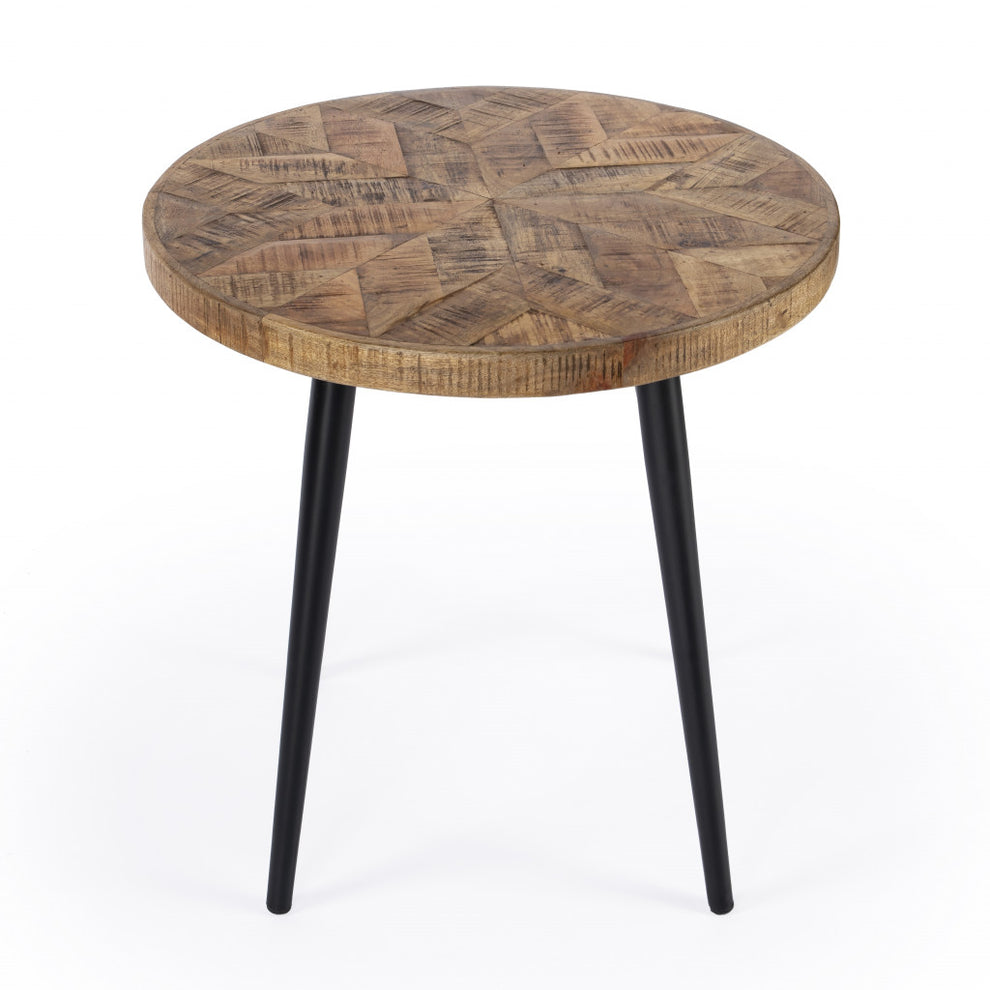 24" Brown Solid Wood and Black Round End Table By Homeroots | End Tables | Modishstore - 2