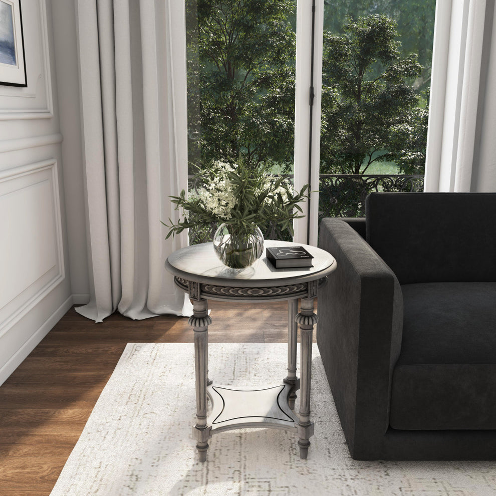 27" Gray Classic Round End Table With Shelf By Homeroots | End Tables | Modishstore - 8