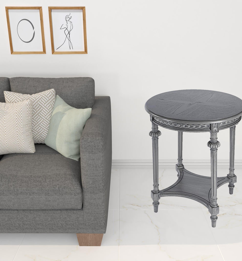 27" Gray Classic Round End Table With Shelf By Homeroots | End Tables | Modishstore - 6