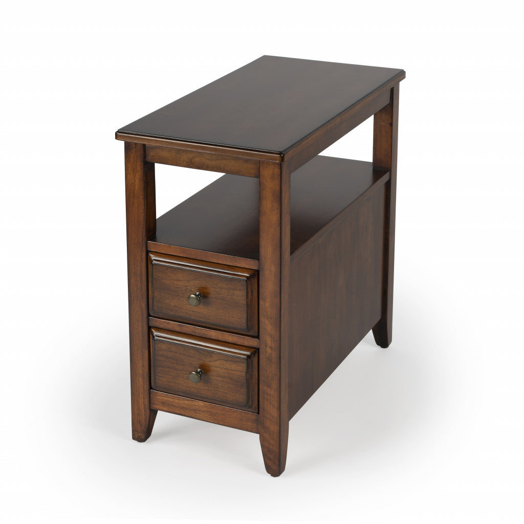 24" Cherry Brown Narrow End Table With Two Drawers And Shelf By Homeroots | End Tables | Modishstore