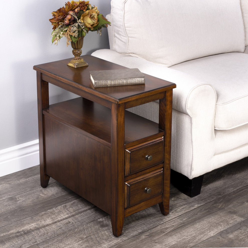 24" Cherry Brown Narrow End Table With Two Drawers And Shelf By Homeroots | End Tables | Modishstore - 8