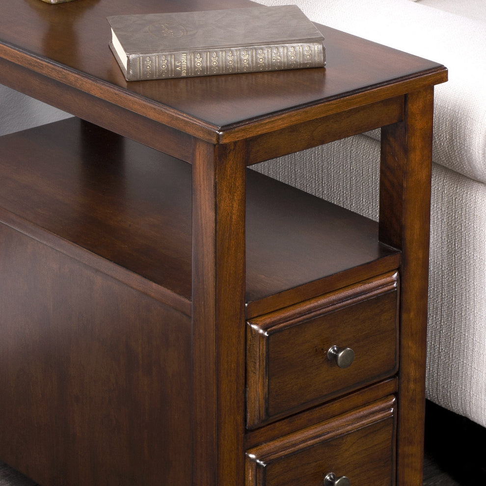 24" Cherry Brown Narrow End Table With Two Drawers And Shelf By Homeroots | End Tables | Modishstore - 9