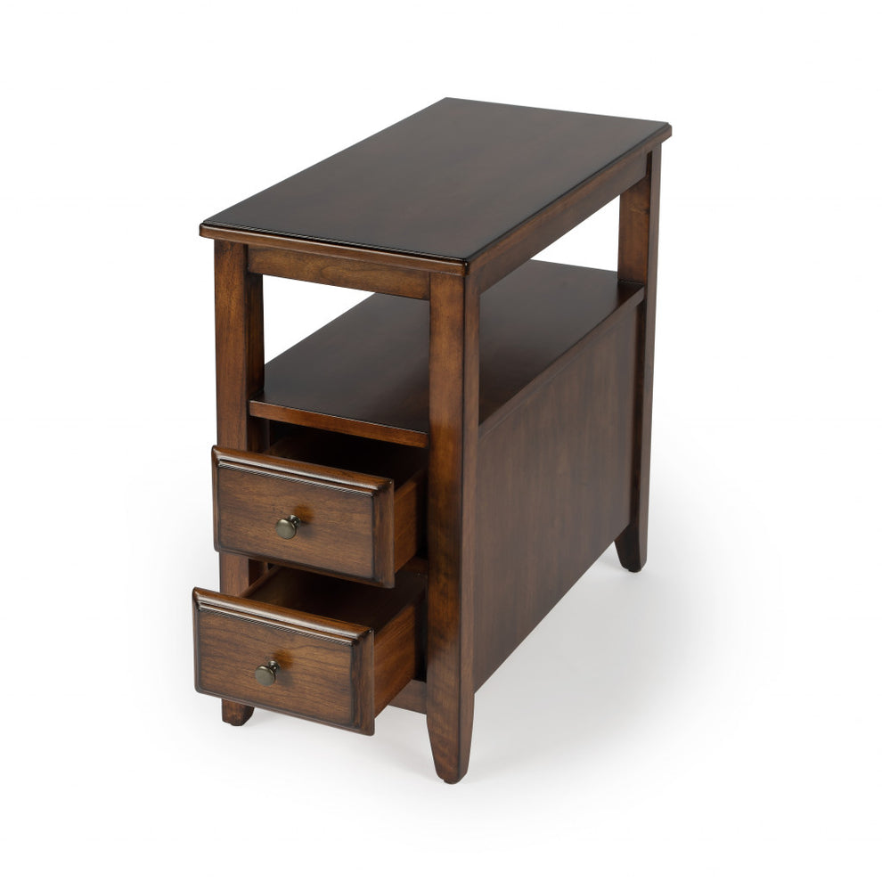 24" Cherry Brown Narrow End Table With Two Drawers And Shelf By Homeroots | End Tables | Modishstore - 2