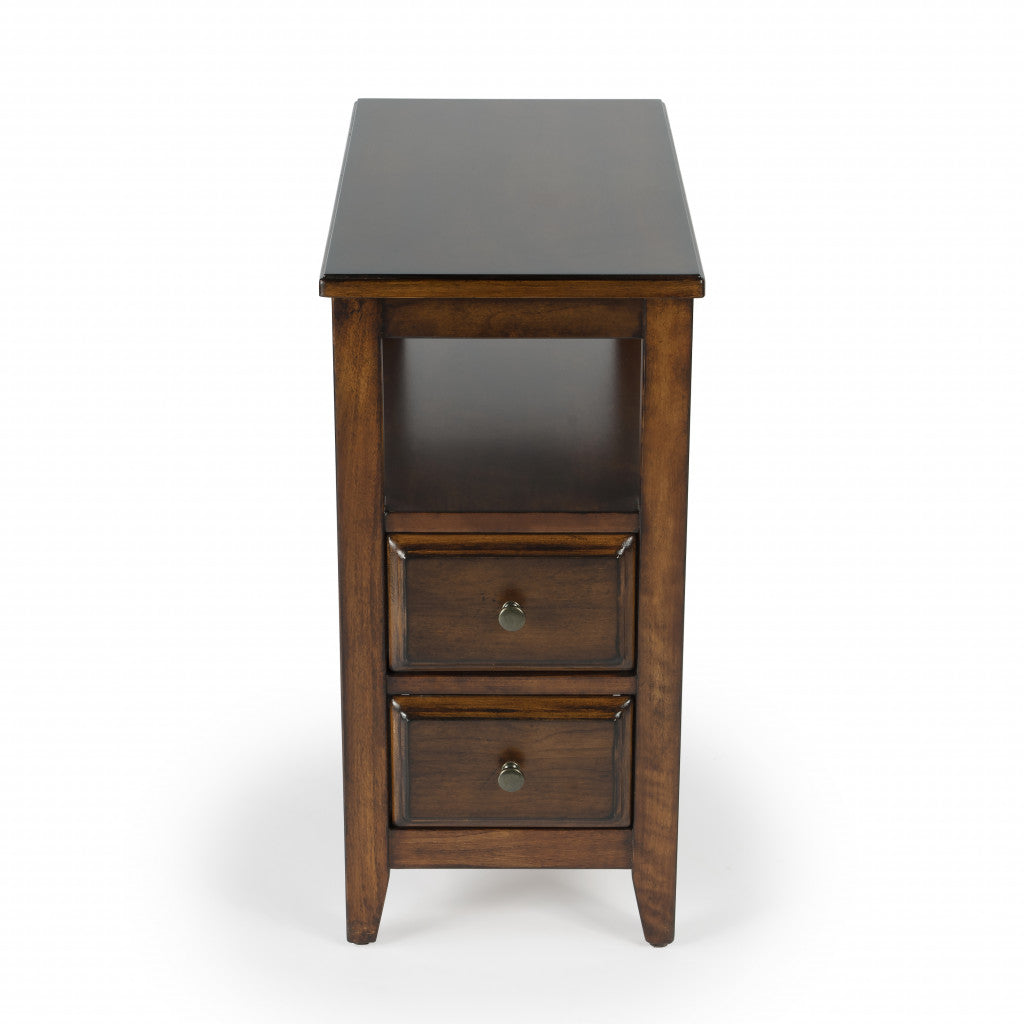 24" Cherry Brown Narrow End Table With Two Drawers And Shelf By Homeroots