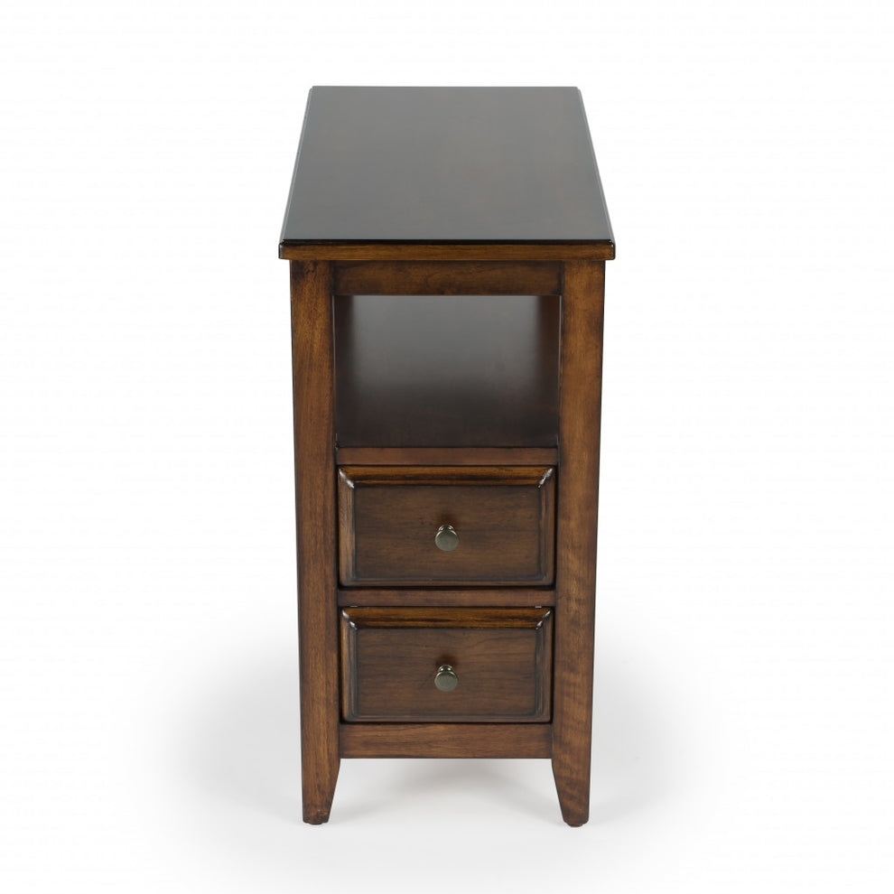 24" Cherry Brown Narrow End Table With Two Drawers And Shelf By Homeroots | End Tables | Modishstore - 3