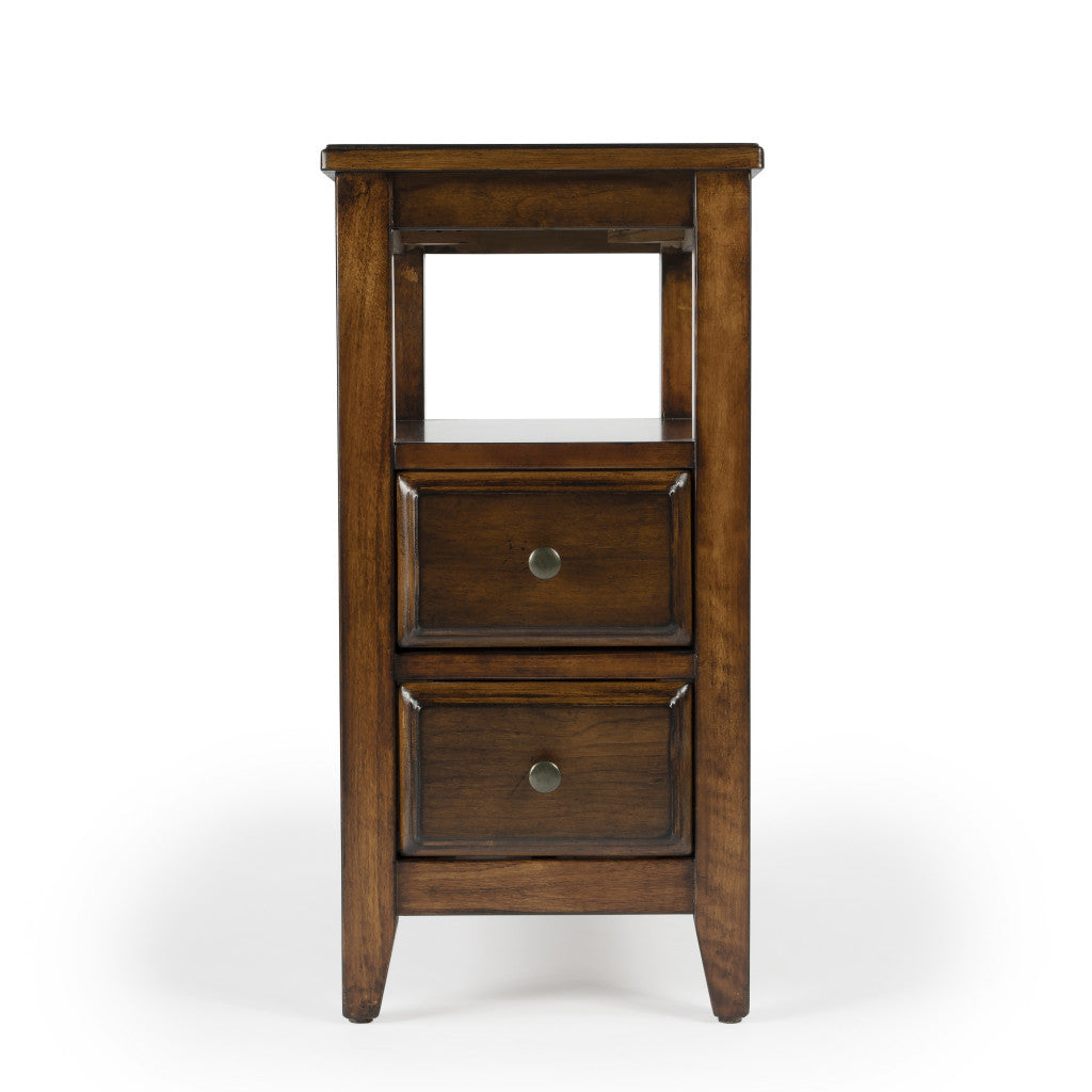24" Cherry Brown Narrow End Table With Two Drawers And Shelf By Homeroots | End Tables | Modishstore - 4