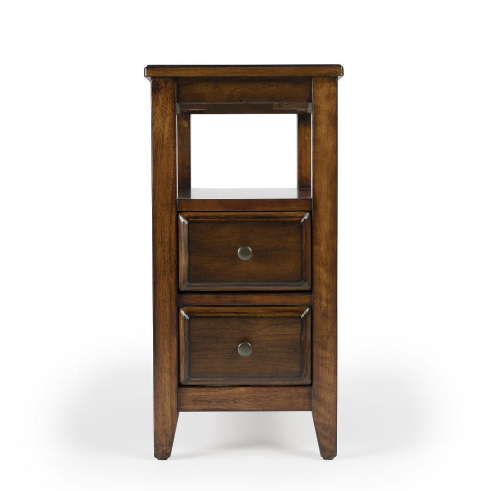 24" Cherry Brown Narrow End Table With Two Drawers And Shelf By Homeroots | End Tables | Modishstore - 4