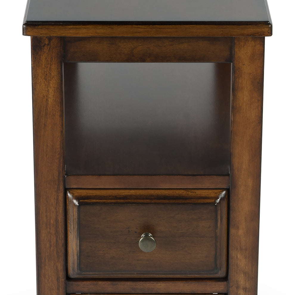 24" Cherry Brown Narrow End Table With Two Drawers And Shelf By Homeroots | End Tables | Modishstore - 7