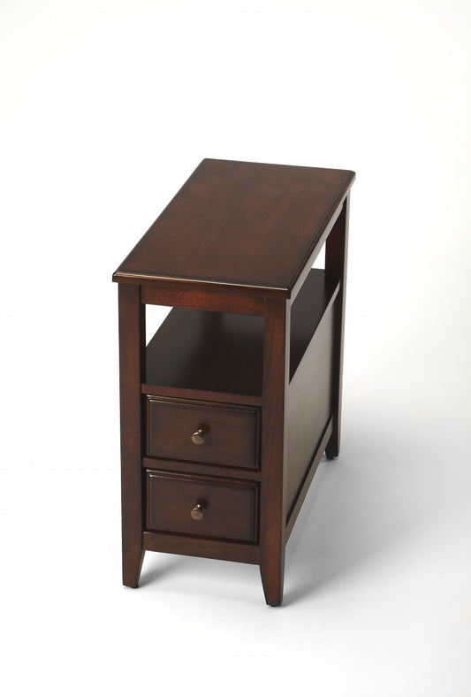 24" Dark Brown Manufactured Wood End Table With Two Drawers And Shelf By Homeroots