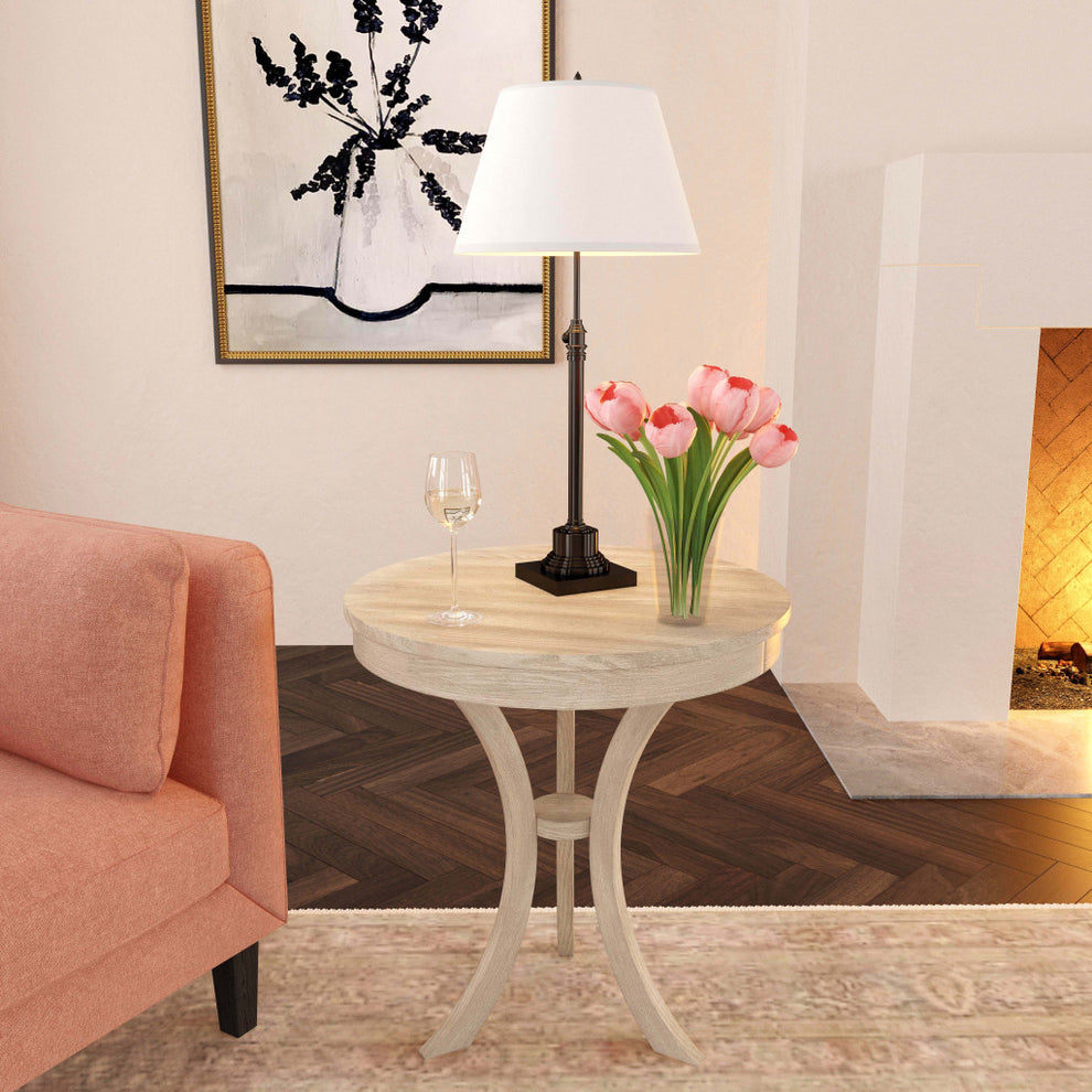 26" Beige Distressed Round Three Leg End Table By Homeroots | End Tables | Modishstore - 4