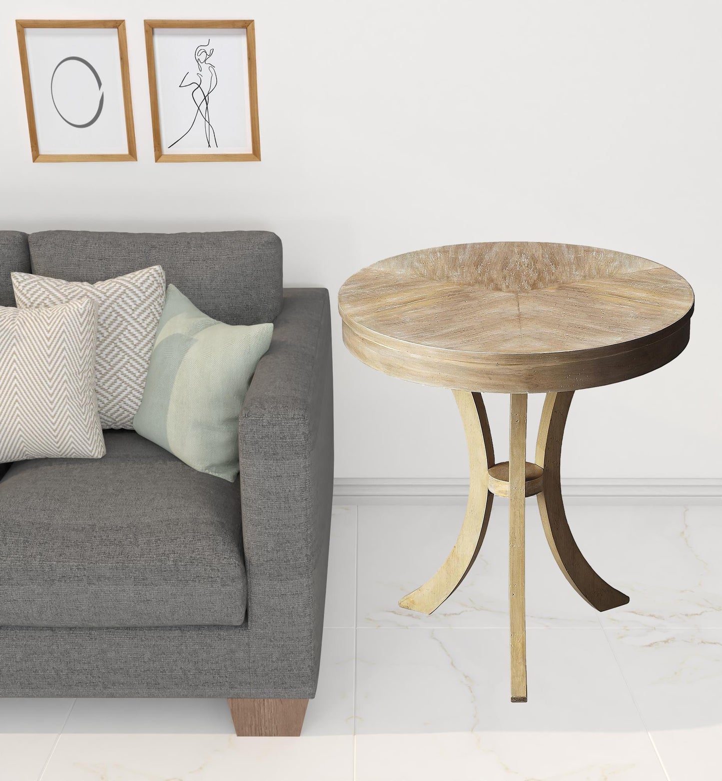 26" Beige Distressed Round Three Leg End Table By Homeroots | End Tables | Modishstore - 2