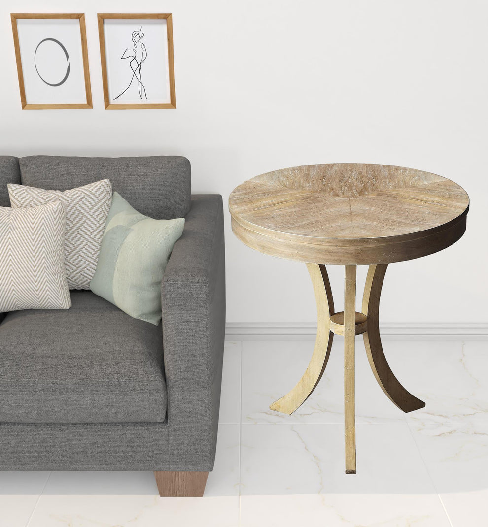 26" Beige Distressed Round Three Leg End Table By Homeroots | End Tables | Modishstore - 2