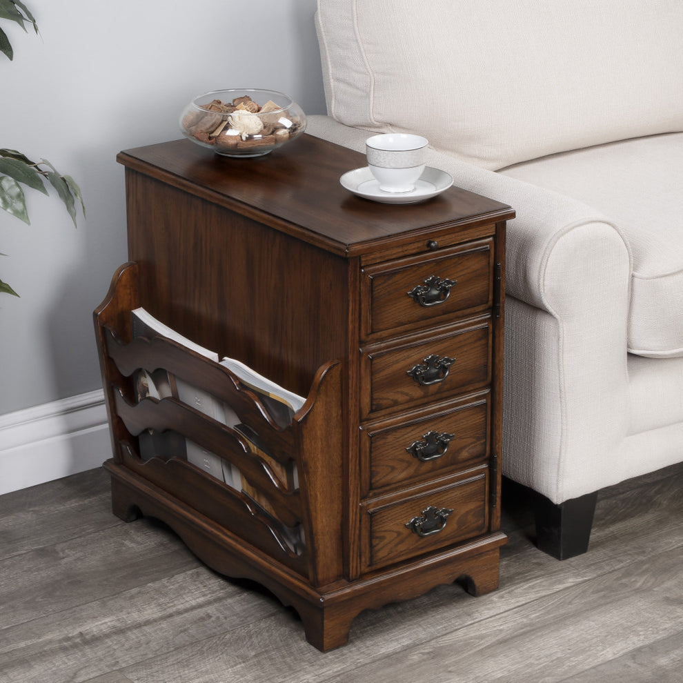 24" Cherry Brown End Table With Drawers And Magazine Rack By Homeroots | End Tables | Modishstore - 8