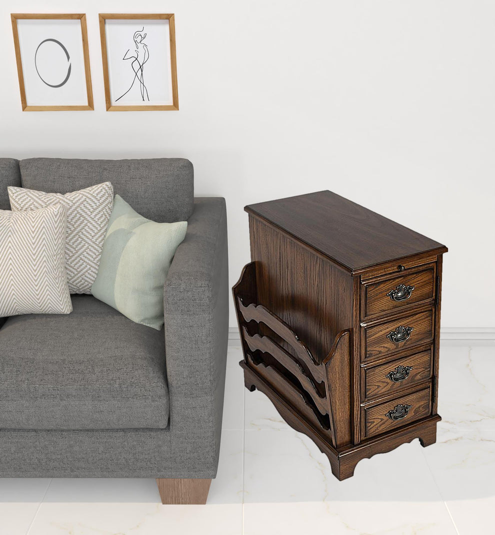 24" Cherry Brown End Table With Drawers And Magazine Rack By Homeroots | End Tables | Modishstore - 7
