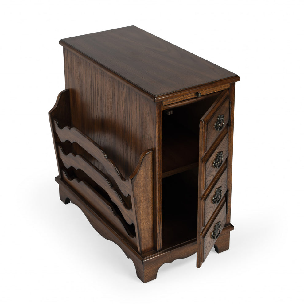 24" Cherry Brown End Table With Drawers And Magazine Rack By Homeroots | End Tables | Modishstore - 2