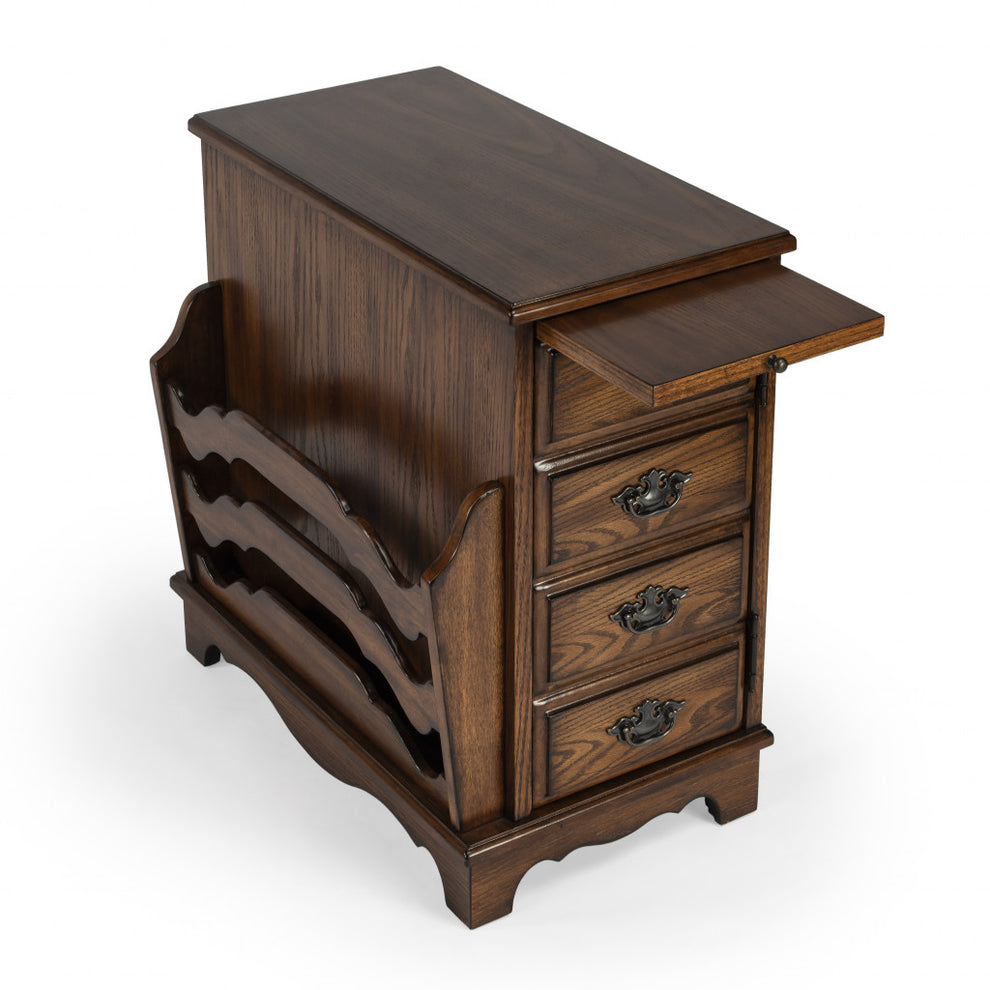 24" Cherry Brown End Table With Drawers And Magazine Rack By Homeroots | End Tables | Modishstore - 3