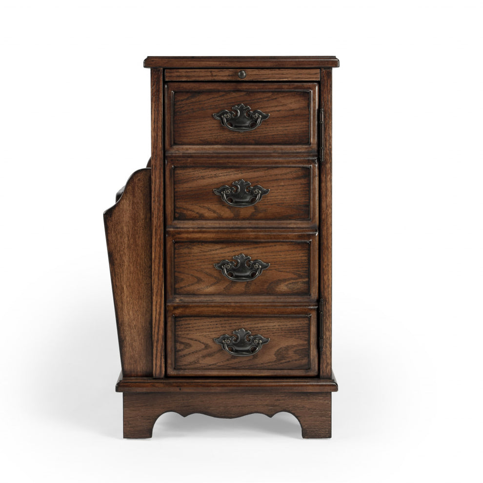 24" Cherry Brown End Table With Drawers And Magazine Rack By Homeroots | End Tables | Modishstore - 4