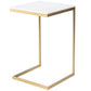26" Antique Gold and White Marble Square C Shape End Table By Homeroots