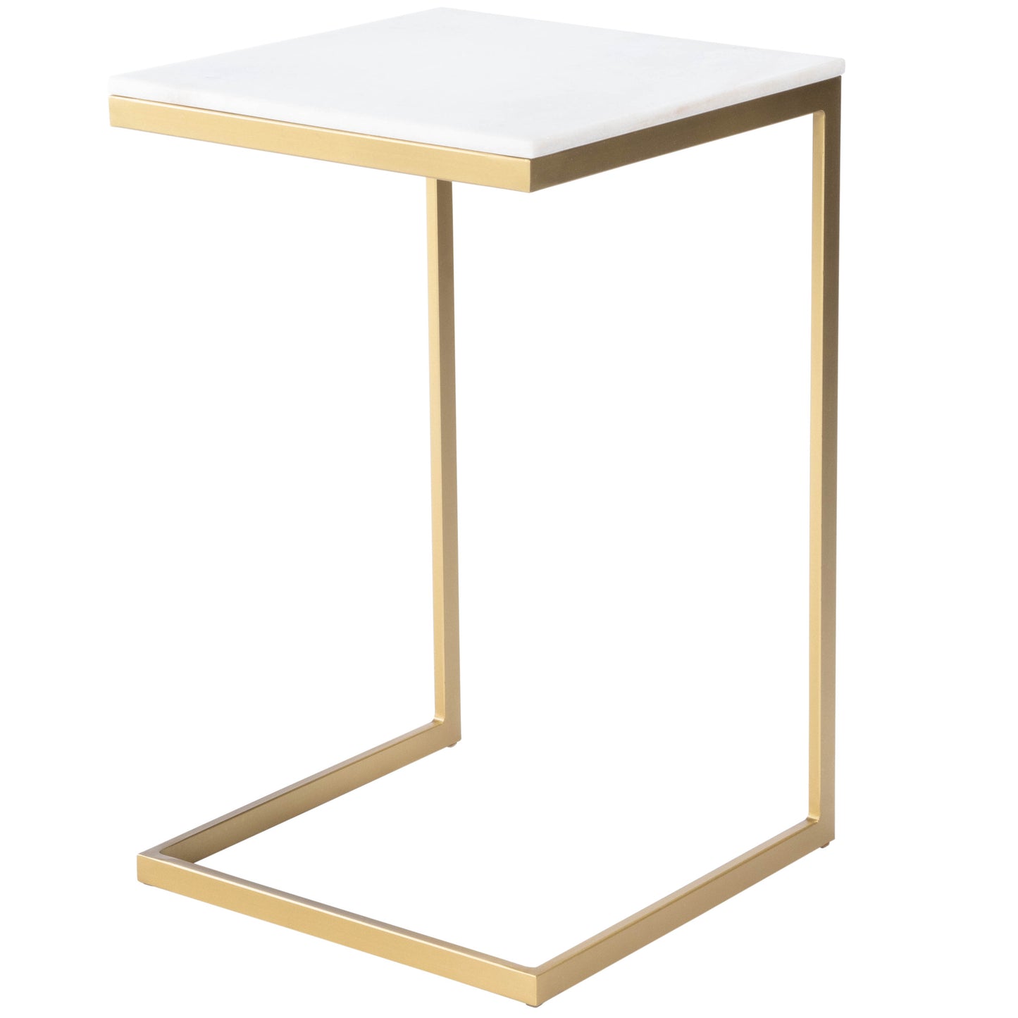 26" Antique Gold and White Marble Square C Shape End Table By Homeroots | End Tables | Modishstore