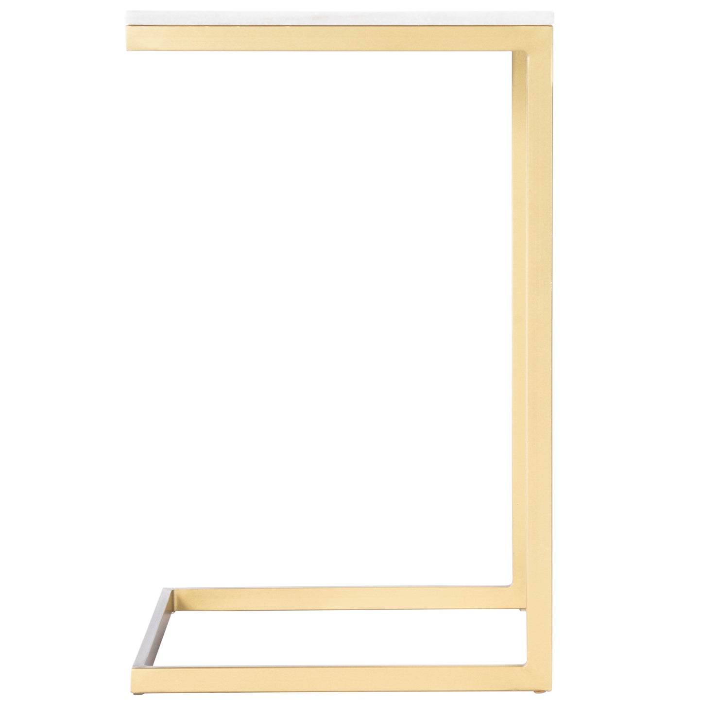 26" Antique Gold and White Marble Square C Shape End Table By Homeroots | End Tables | Modishstore - 2