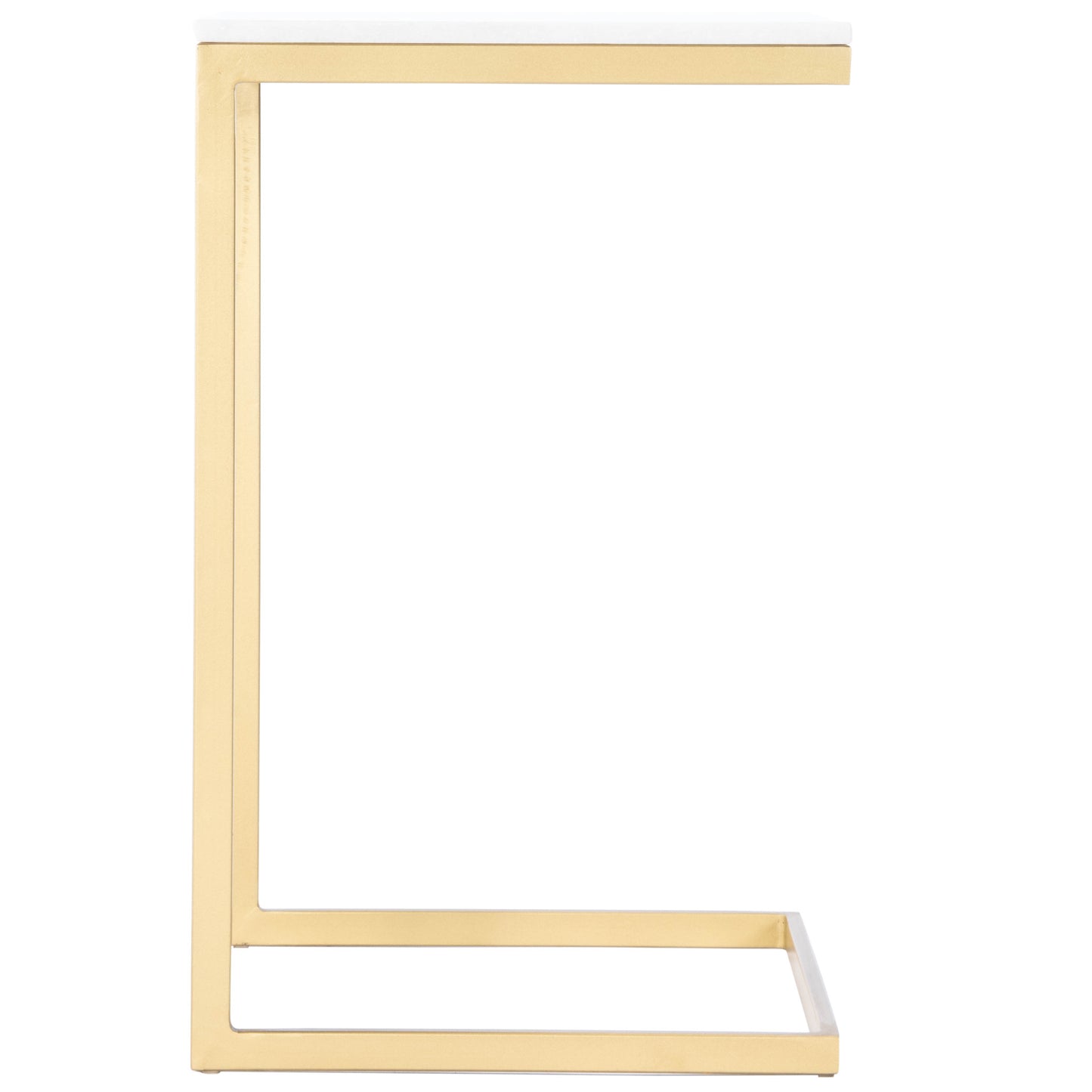 26" Antique Gold and White Marble Square C Shape End Table By Homeroots | End Tables | Modishstore - 4