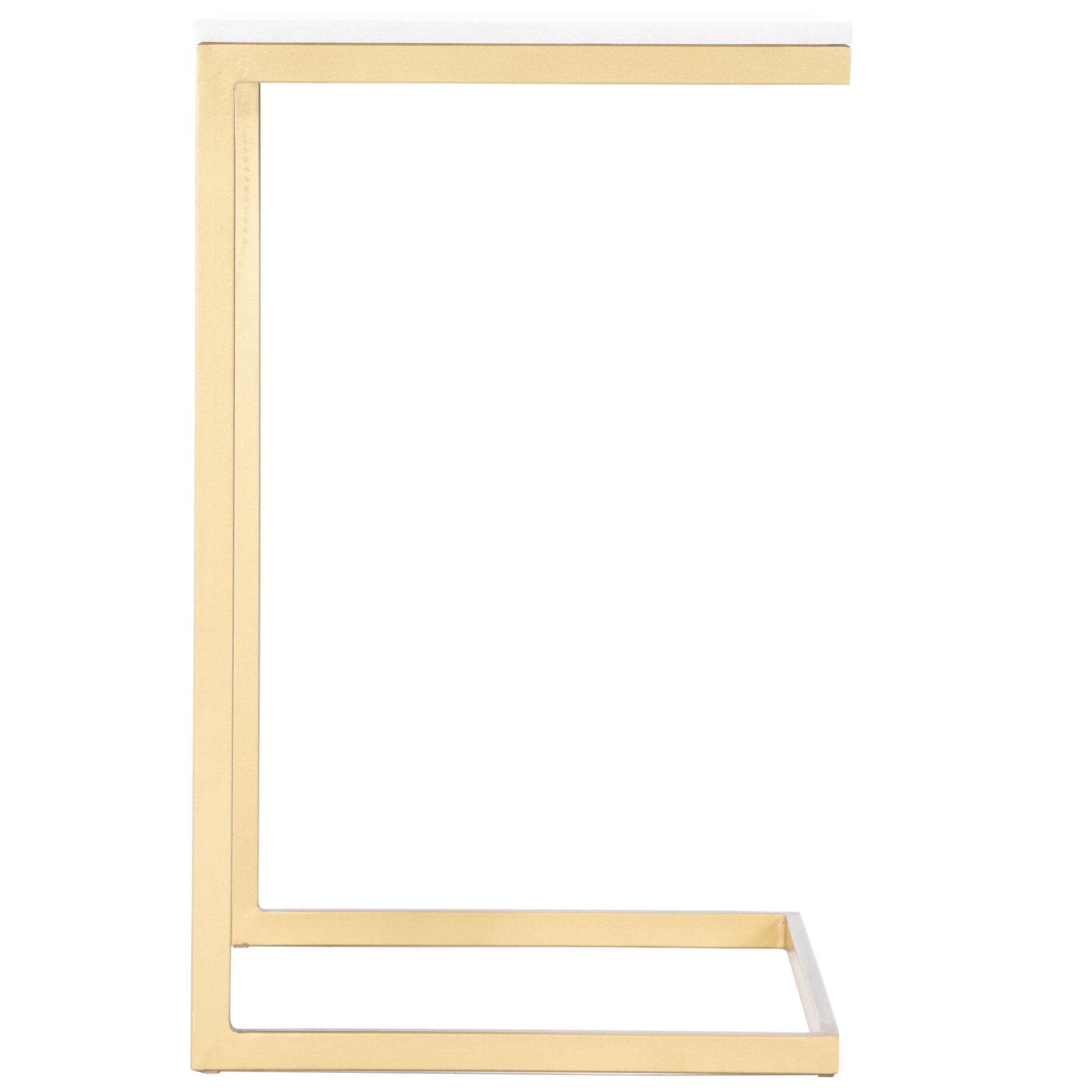 26" Antique Gold and White Marble Square C Shape End Table By Homeroots | End Tables | Modishstore - 4