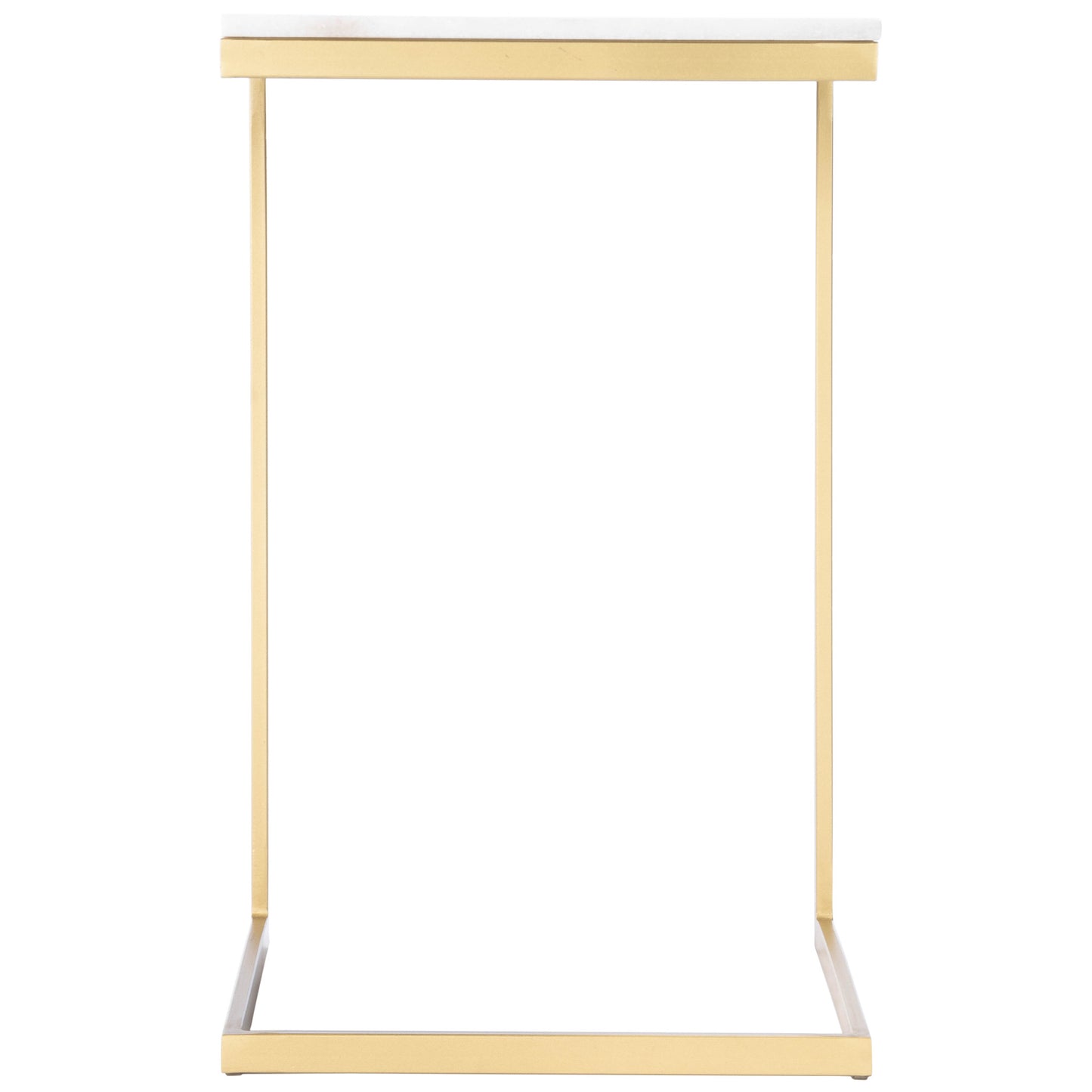 26" Antique Gold and White Marble Square C Shape End Table By Homeroots | End Tables | Modishstore - 5