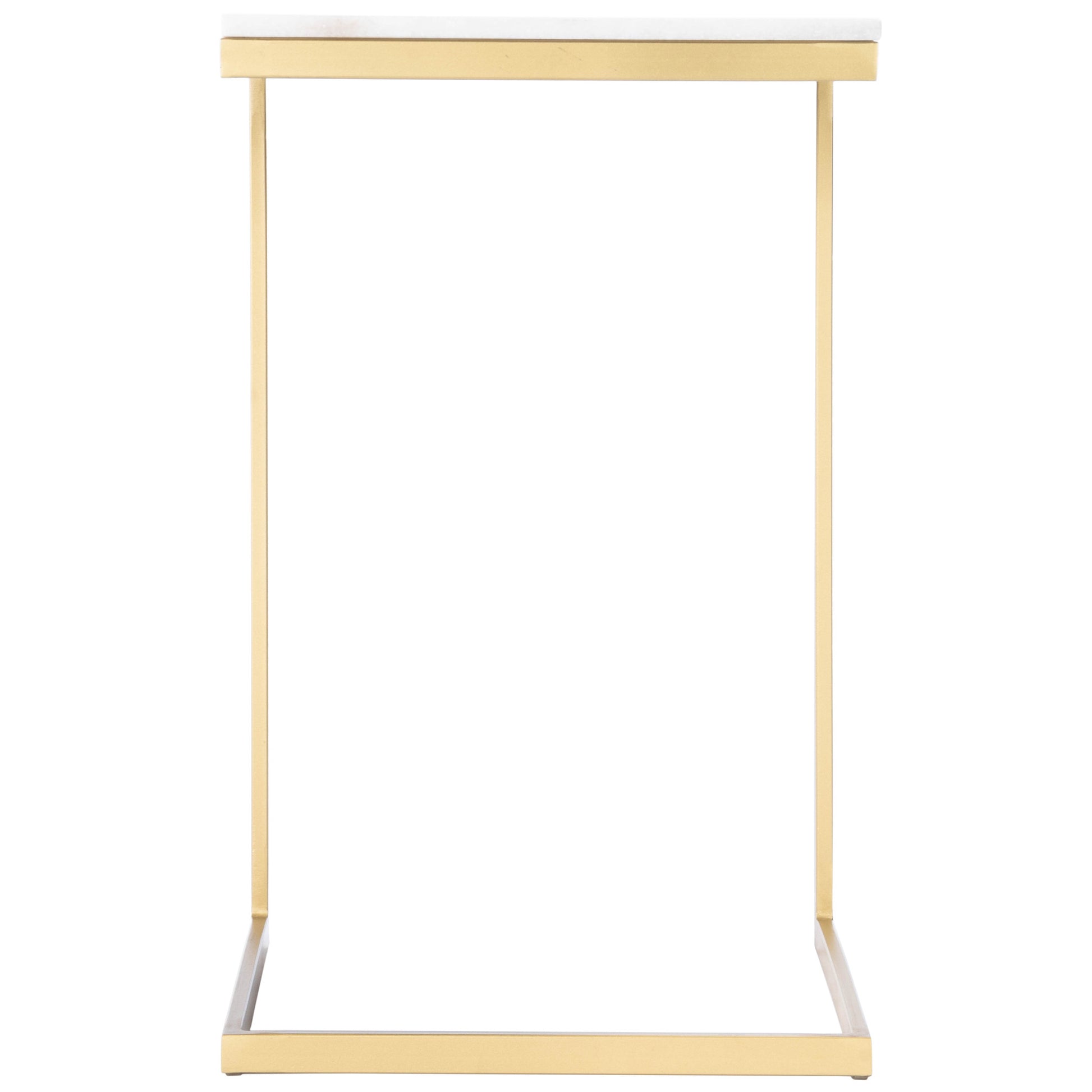 26" Antique Gold and White Marble Square C Shape End Table By Homeroots | End Tables | Modishstore - 5
