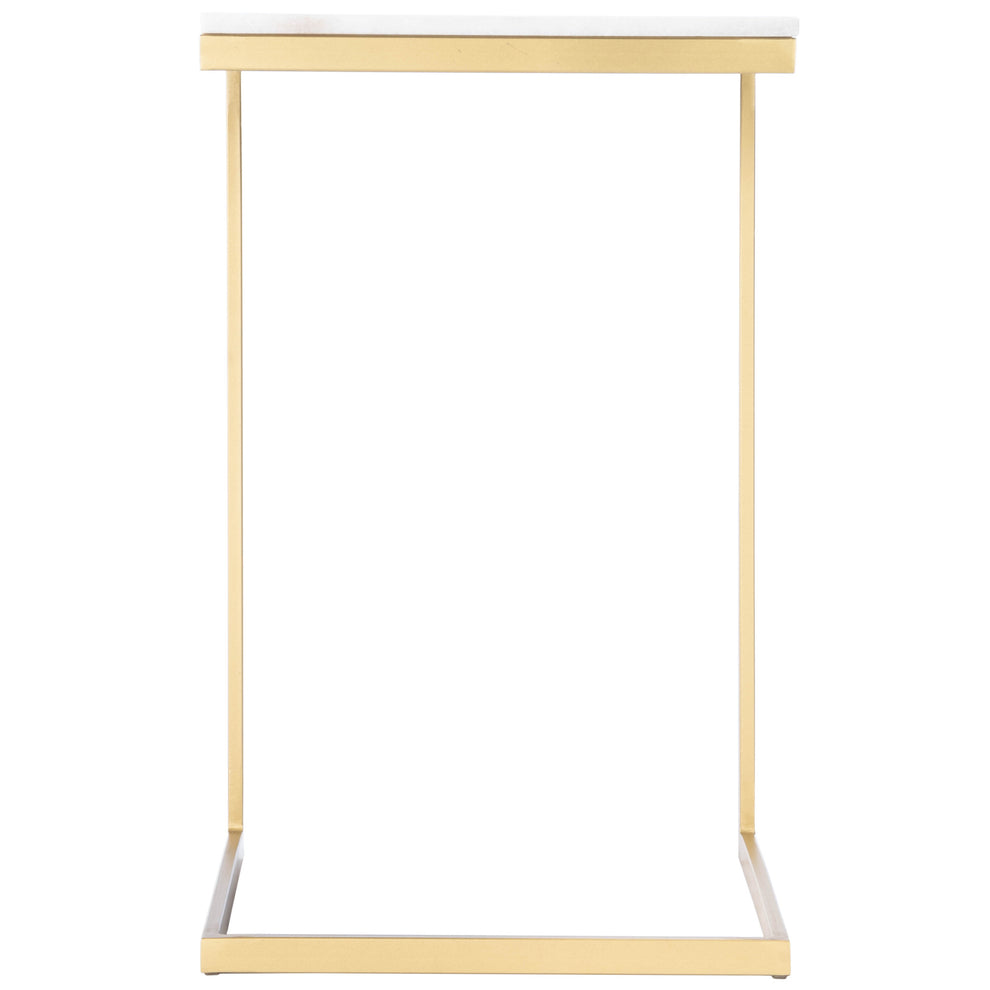 26" Antique Gold and White Marble Square C Shape End Table By Homeroots | End Tables | Modishstore - 5