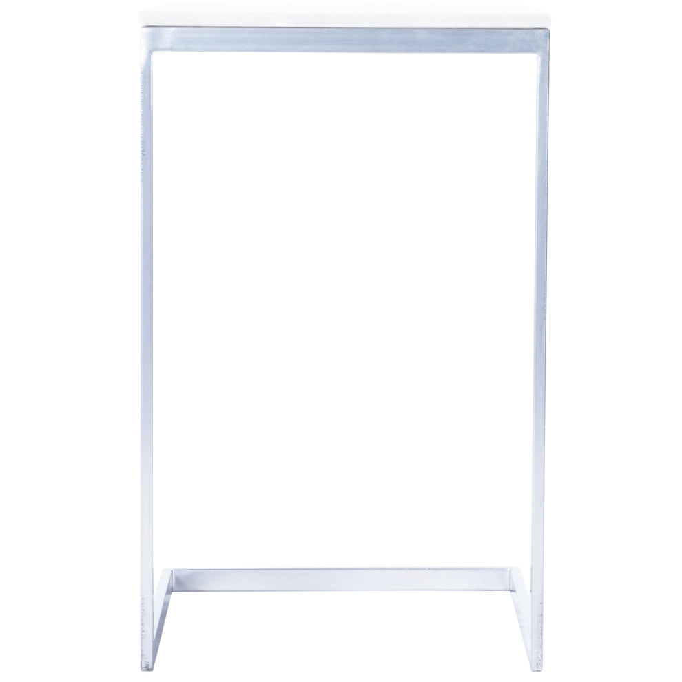 26" Silver and White Marble Square C Shape End Table By Homeroots | End Tables | Modishstore - 3