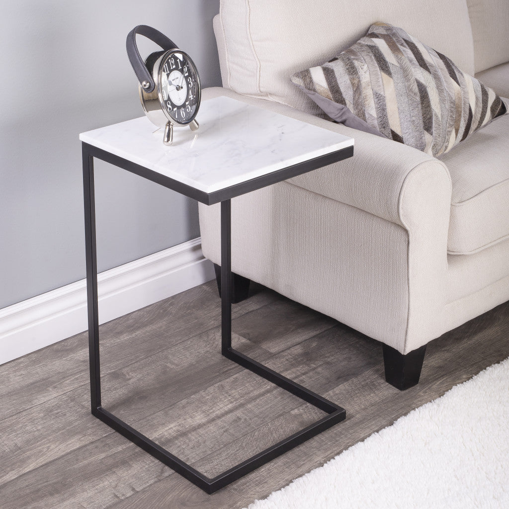 26" Black and White Marble Square C Shape End Table By Homeroots | End Tables | Modishstore - 9