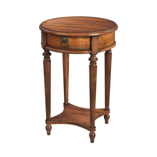 26" Antique Cherry Solid And Manufactured Wood Round End Table With Drawer And Shelf By Homeroots | End Tables | Modishstore