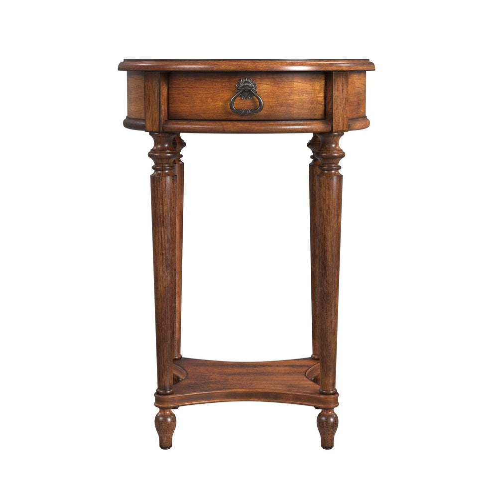 26" Antique Cherry Solid And Manufactured Wood Round End Table With Drawer And Shelf By Homeroots | End Tables | Modishstore - 2