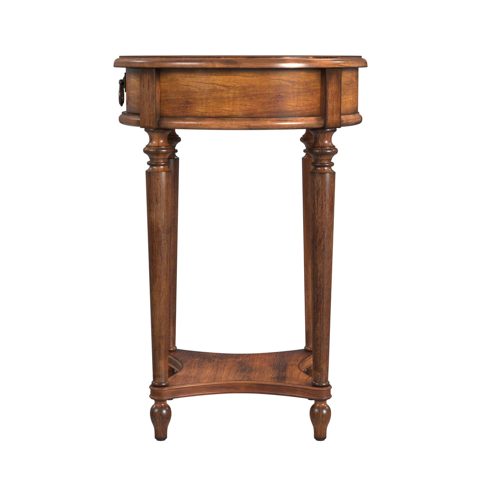 26" Antique Cherry Solid And Manufactured Wood Round End Table With Drawer And Shelf By Homeroots | End Tables | Modishstore - 3