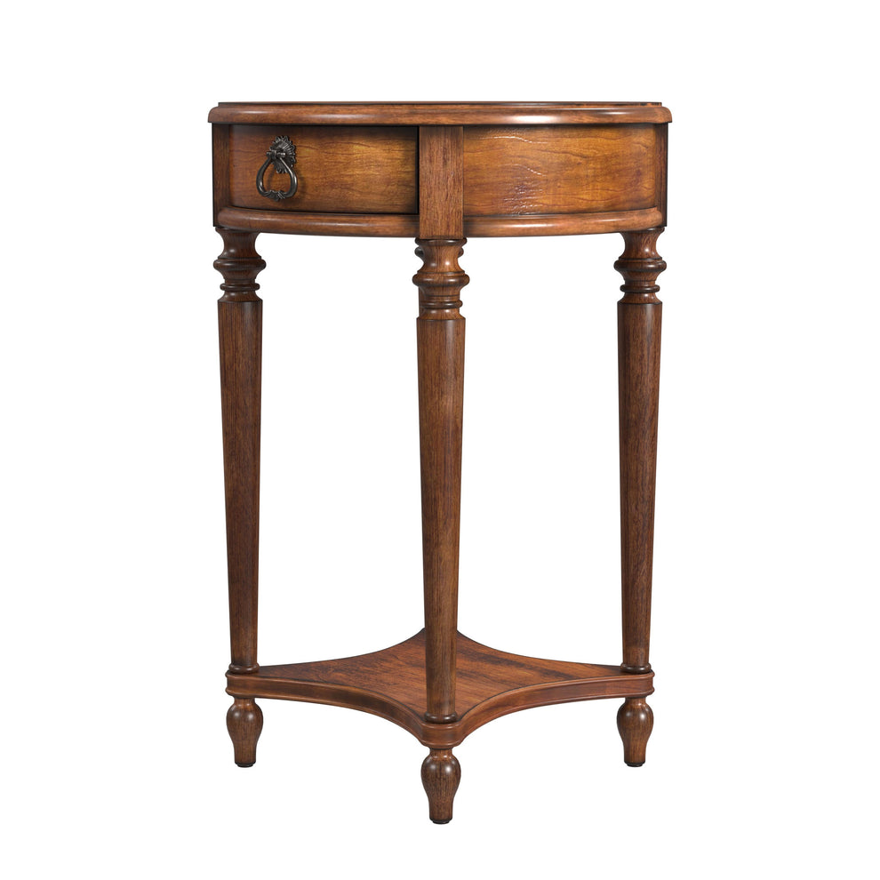 26" Antique Cherry Solid And Manufactured Wood Round End Table With Drawer And Shelf By Homeroots | End Tables | Modishstore - 4
