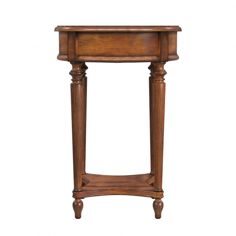 26" Antique Cherry Solid And Manufactured Wood Round End Table With Drawer And Shelf By Homeroots | End Tables | Modishstore - 5