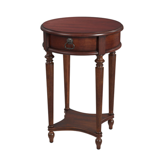 26" Cherry Solid And Manufactured Wood Round End Table With Drawer And Shelf By Homeroots