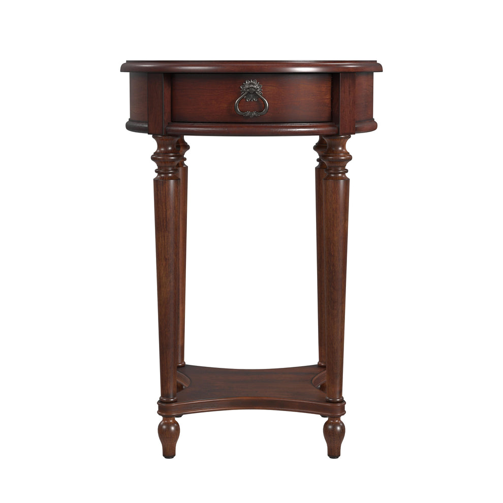 26" Cherry Solid And Manufactured Wood Round End Table With Drawer And Shelf By Homeroots | End Tables | Modishstore - 2