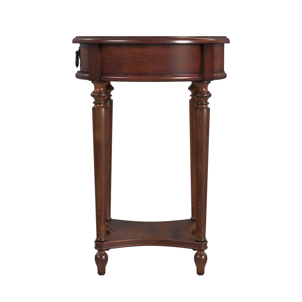 26" Cherry Solid And Manufactured Wood Round End Table With Drawer And Shelf By Homeroots | End Tables | Modishstore - 3