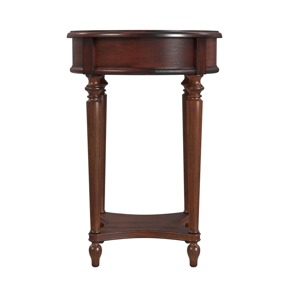 26" Cherry Solid And Manufactured Wood Round End Table With Drawer And Shelf By Homeroots | End Tables | Modishstore - 4