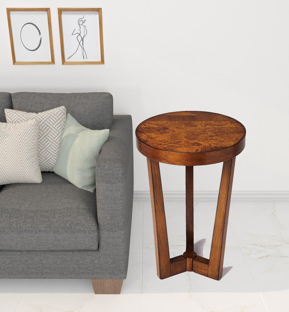 24" Medium Brown Burl Veneer Round End Table By Homeroots | End Tables | Modishstore - 4