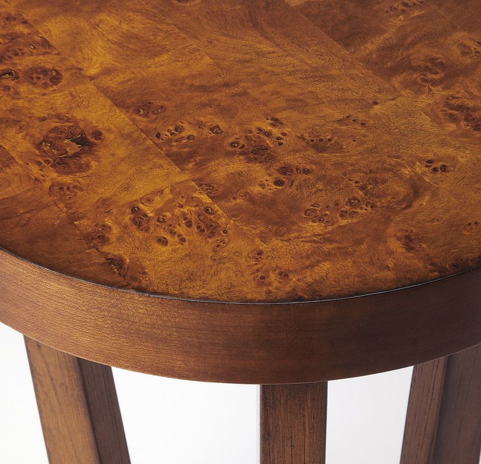24" Medium Brown Burl Veneer Round End Table By Homeroots | End Tables | Modishstore - 5
