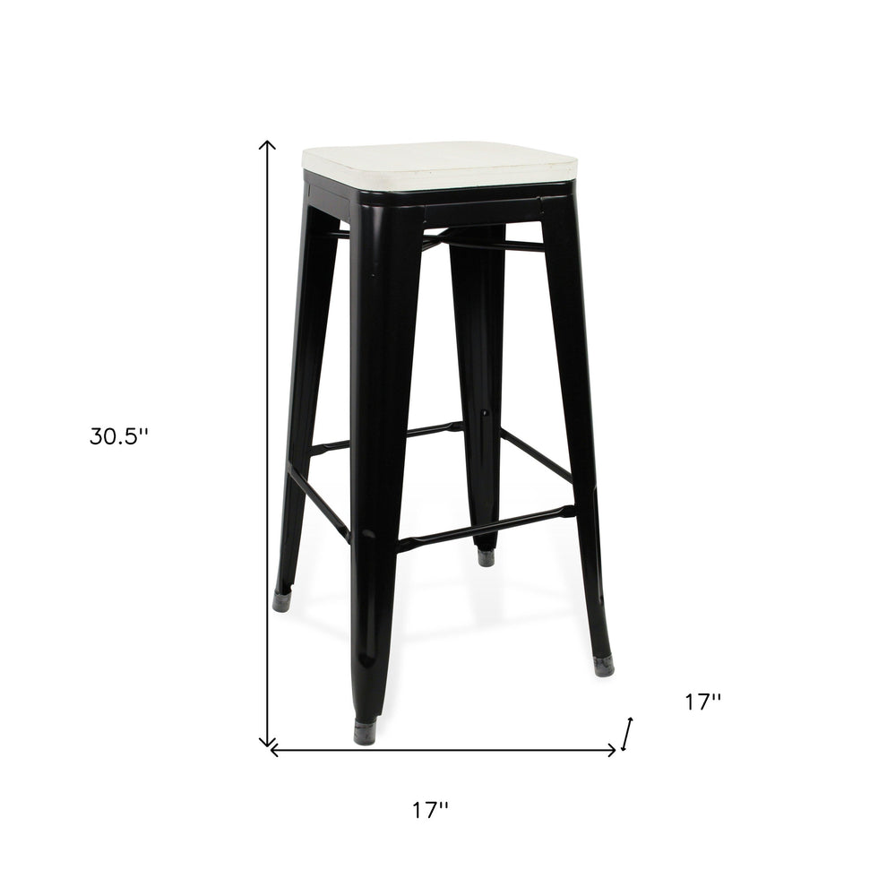31" Black and White Backless Counter Height Bar Chair With Footrest By Homeroots | Bar Stools | Modishstore - 5