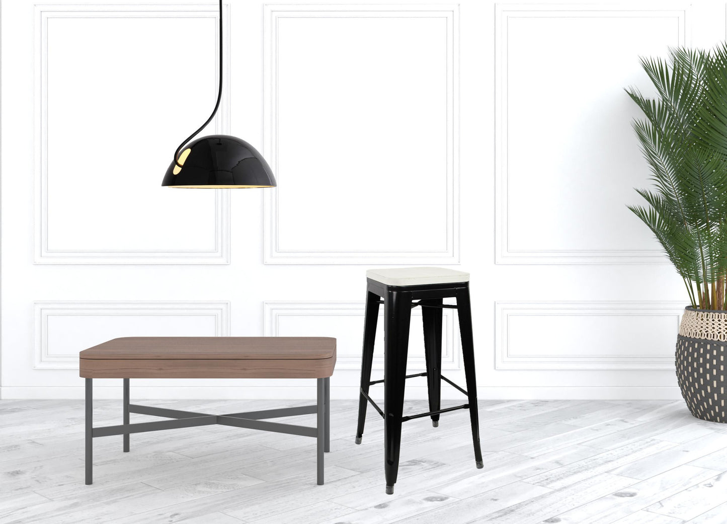 31" Black and White Backless Counter Height Bar Chair With Footrest By Homeroots | Bar Stools | Modishstore - 4