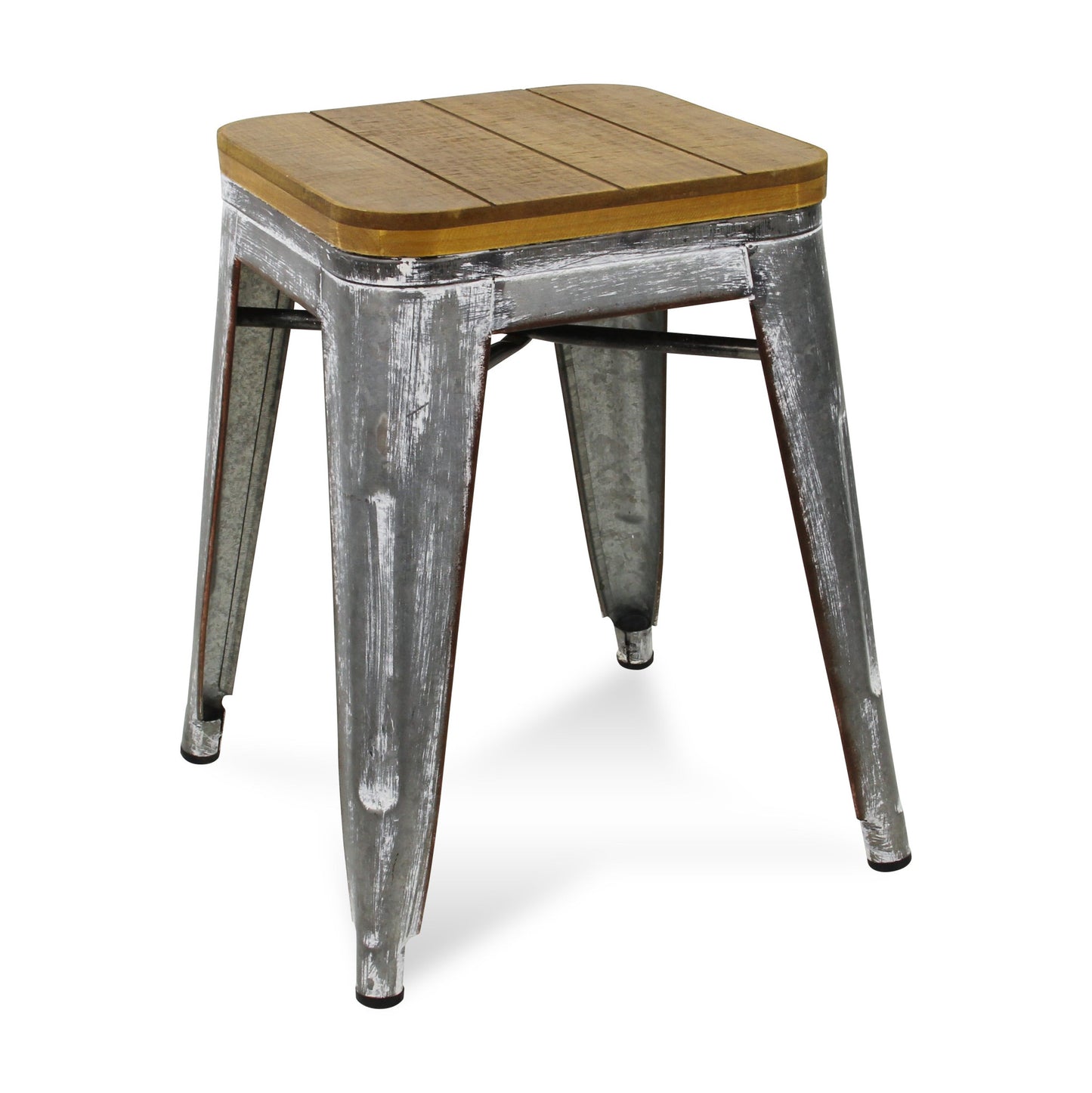 18" Wood Brown And Gray Galvanized Metal Backless Chair By Homeroots | Bar Stools | Modishstore - 2