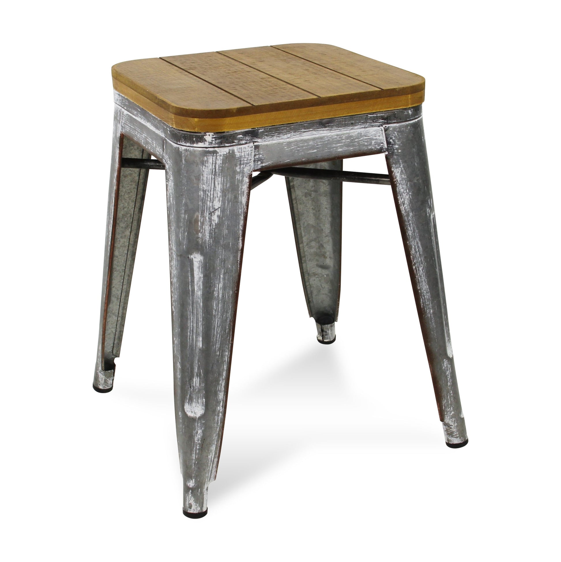18" Wood Brown And Gray Galvanized Metal Backless Chair By Homeroots | Bar Stools | Modishstore - 2