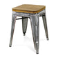 18" Wood Brown And Gray Galvanized Metal Backless Chair By Homeroots | Bar Stools | Modishstore