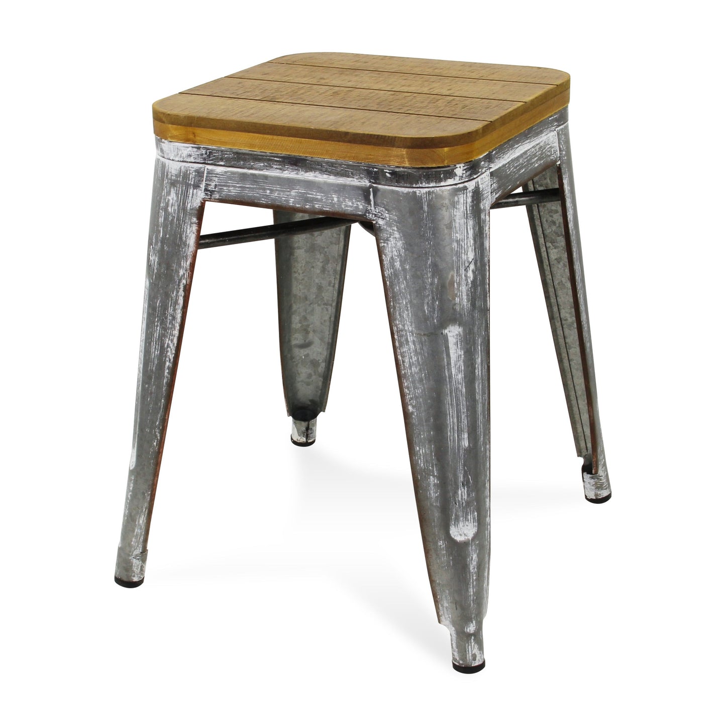 18" Wood Brown And Gray Galvanized Metal Backless Chair By Homeroots | Bar Stools | Modishstore
