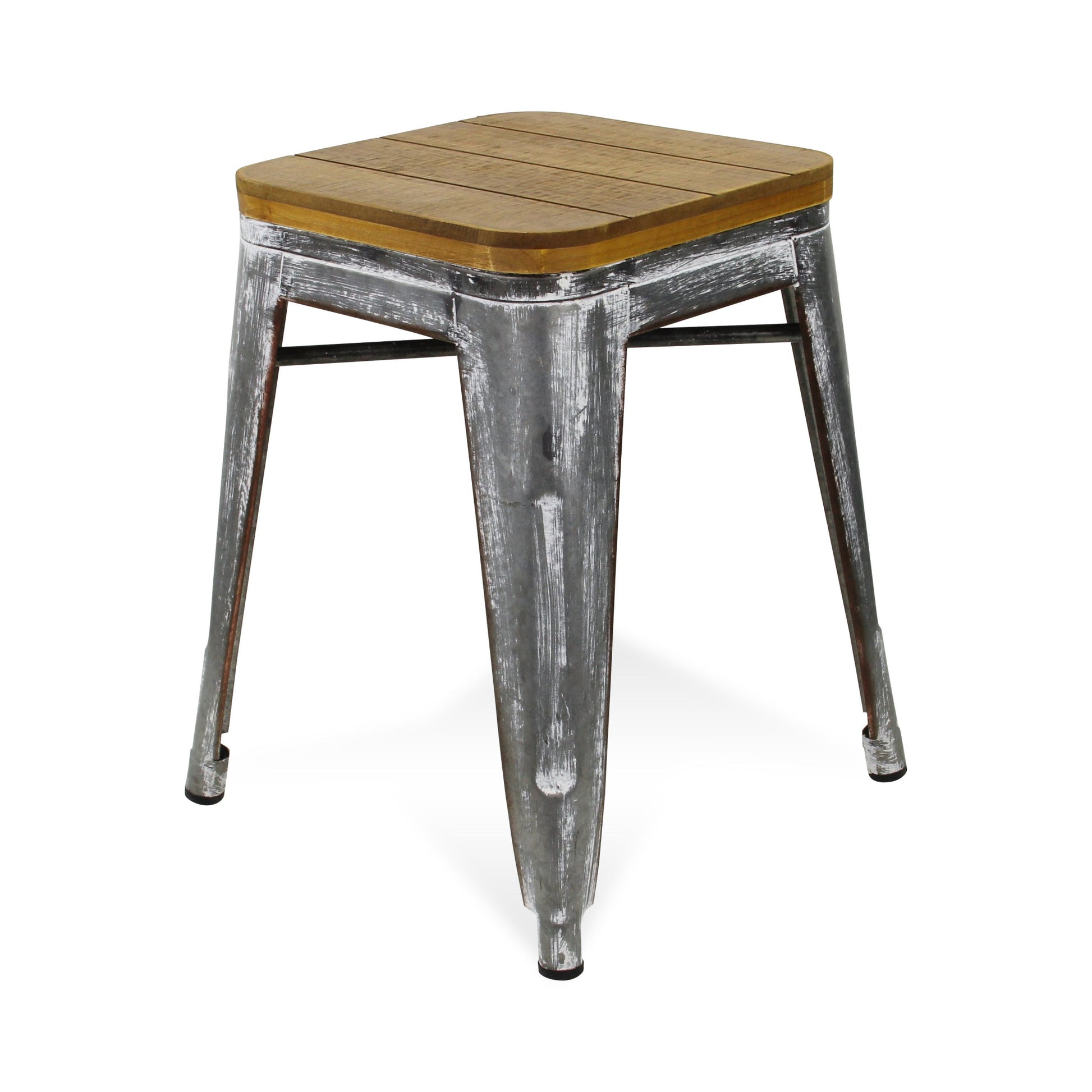 18" Wood Brown And Gray Galvanized Metal Backless Chair By Homeroots | Bar Stools | Modishstore - 3