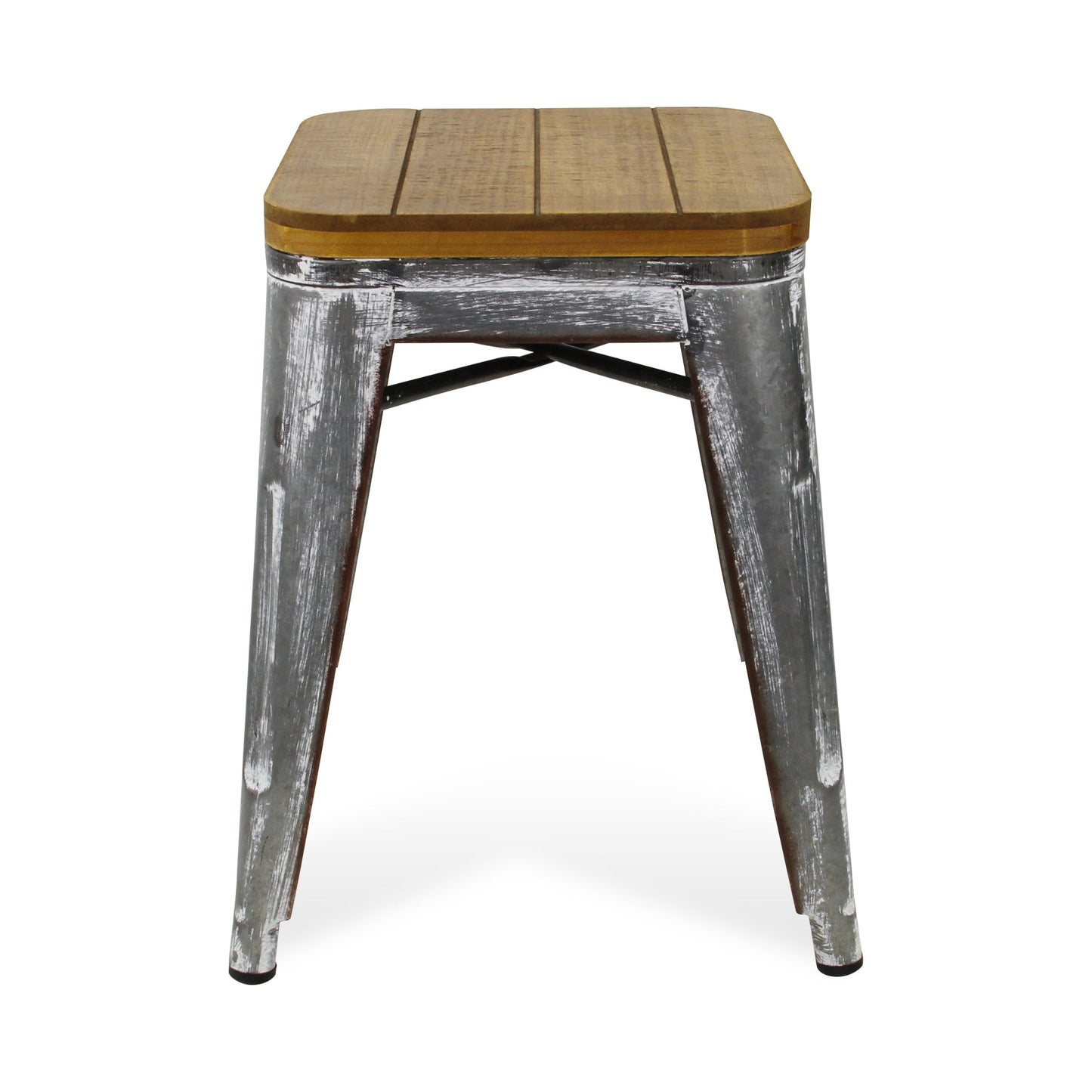 18" Wood Brown And Gray Galvanized Metal Backless Chair By Homeroots | Bar Stools | Modishstore - 4